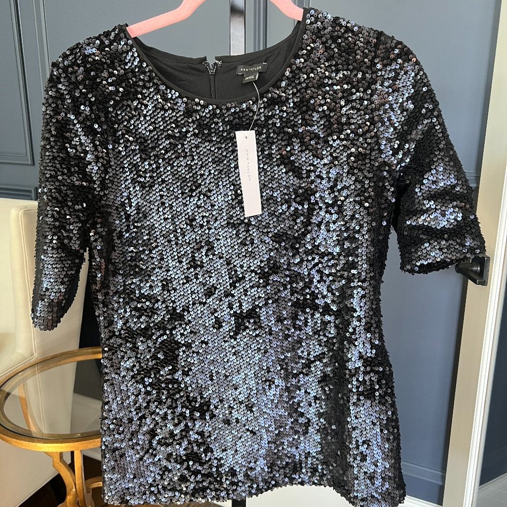 Ann Taylor Midnight Blue Sequin Top